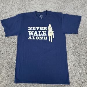 Dog Is Good Shirt Mens Medium Blue Never Walk Alone Graphic Print Short Sleeve